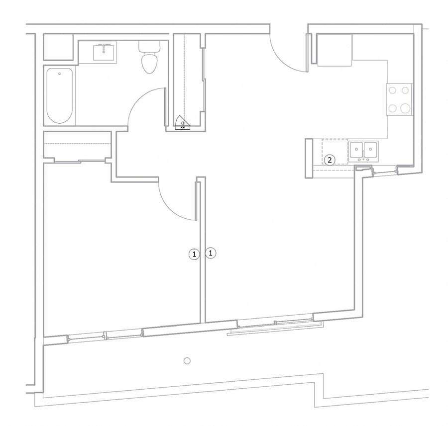 One bedroom floor plan  l The Meridian Apartments in Los Angeles, CA